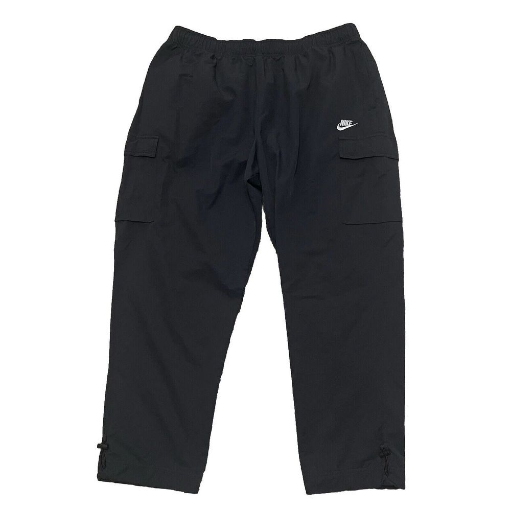VINTAGE Nike Cargo Pants Men's XL Black Cargo‎ Elastic Waist Drawstring Y2K